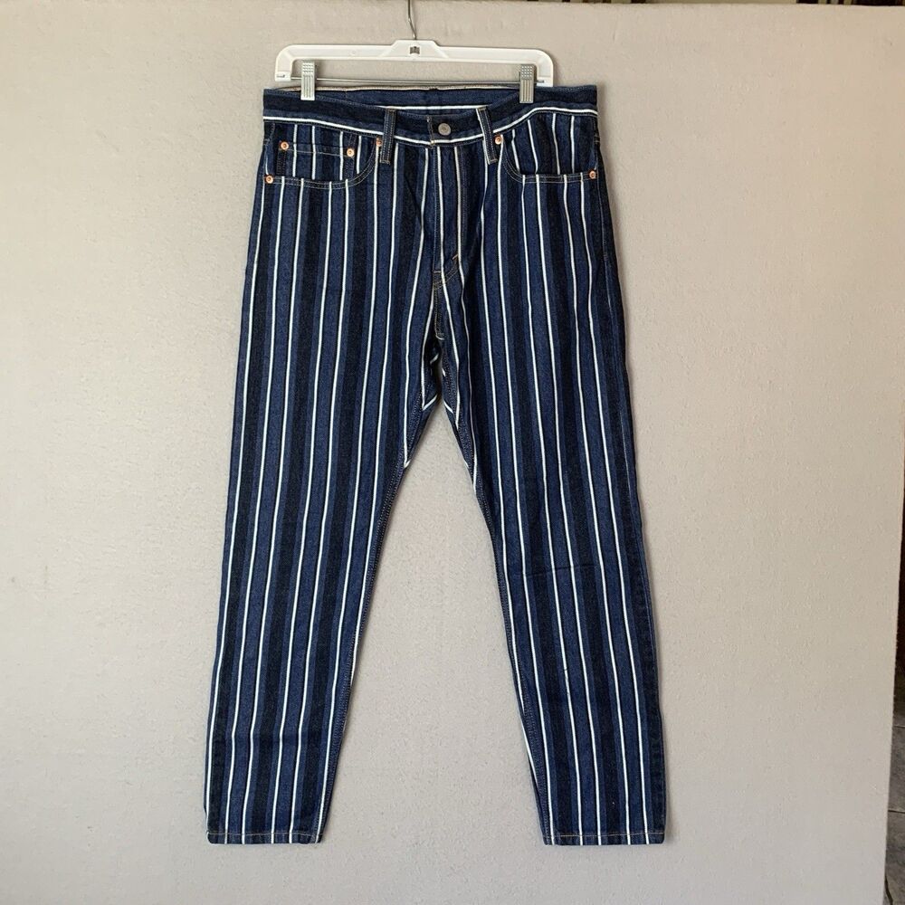 Levis 512 Jeans Men 34x30 Blue Slim Taper Striped Irregular Retro Preppy Hipster